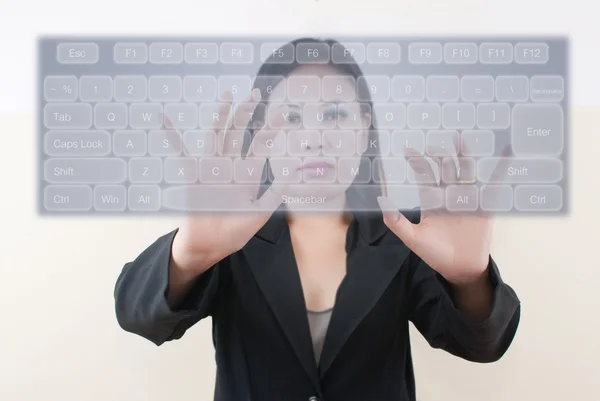 Business lady pushing keyboard button. — Stock Photo, Image