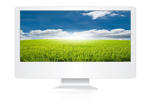 Blue sky field on the monitor screen. — Stock Photo, Image