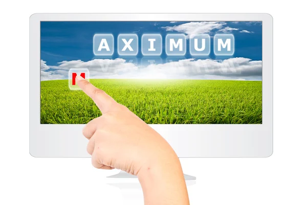 Hand pushing Maximum word on monitor screen. — Stock Photo, Image