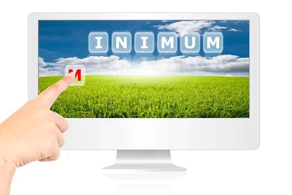 Hand pushing Minimum word on monitor screen. — Stock Photo, Image