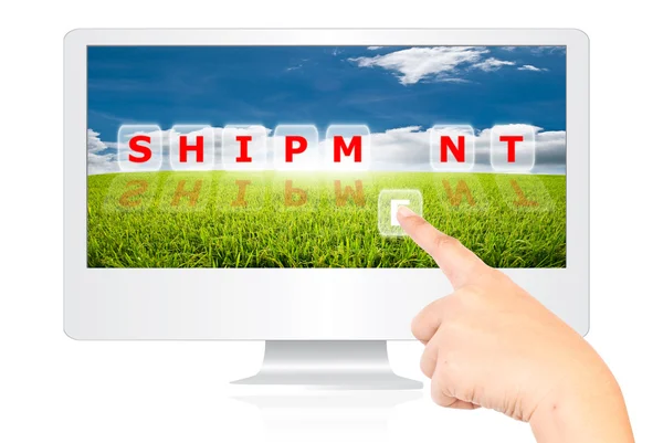 Hand pushing Shipment word on monitor screen. — Stock Photo, Image