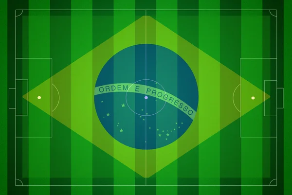 Voetbalveld met Brazilië vlag. — Stockfoto