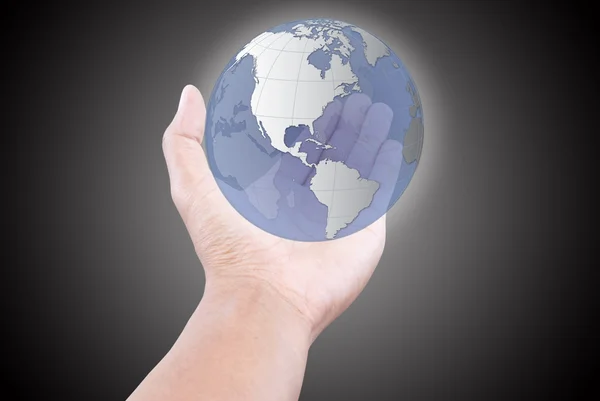 Hand duwen globe voor sociaal netwerk. — Stockfoto