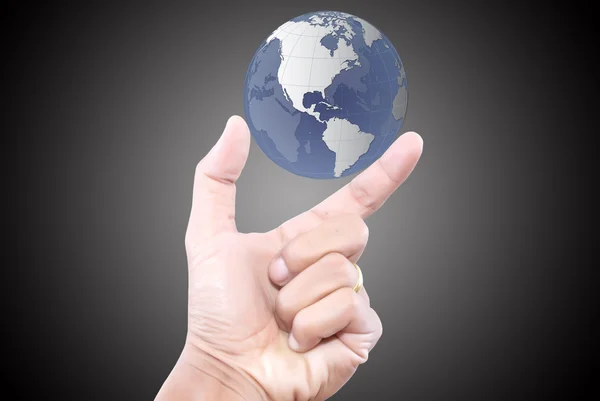 Hand duwen globe voor sociaal netwerk. — Stockfoto