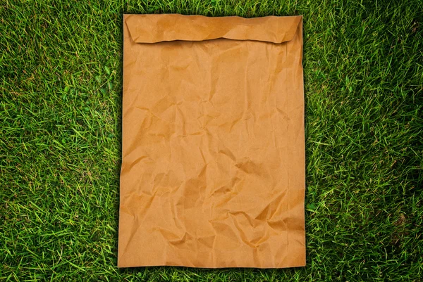 Bruin brief op het grasveld. — Stockfoto