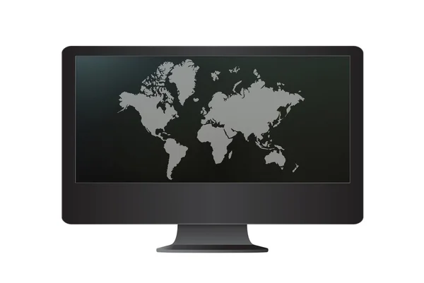 Mapa del mundo en la pantalla del monitor . — Foto de Stock