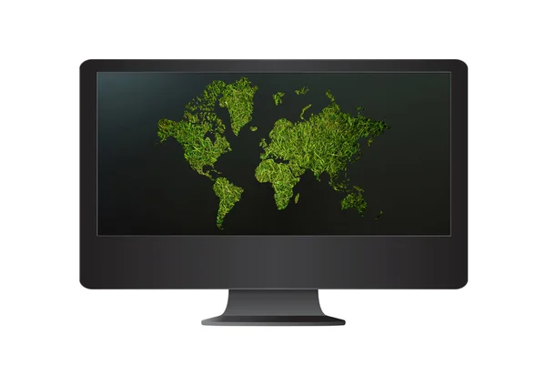 Mapa do mundo na tela do monitor . — Fotografia de Stock