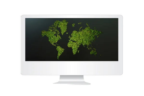 Monitör ekranında Dünya Haritası. — Stok fotoğraf