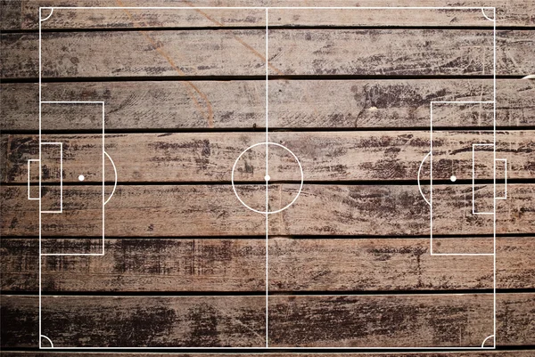 Voetbal veld textuur met oude houtstructuur. — Stockfoto