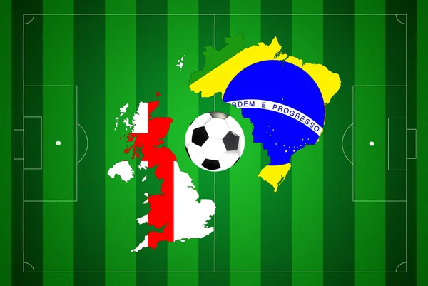 Fotbalové hřiště s Brazílii a Anglie vlajky. — Stock fotografie