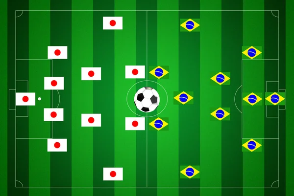 Fußballplatz mit japanischer und brasilianischer Strategie. — Stockfoto