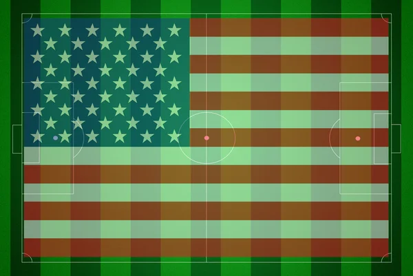 Fußballplatz mit US-Flagge. — Stockfoto
