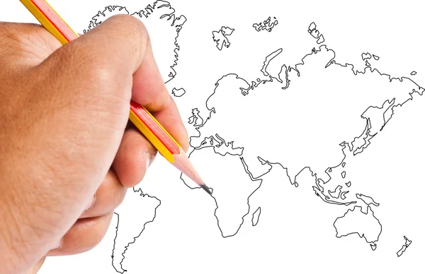 Χέρι γράψει παγκόσμιο χάρτη. — Φωτογραφία Αρχείου