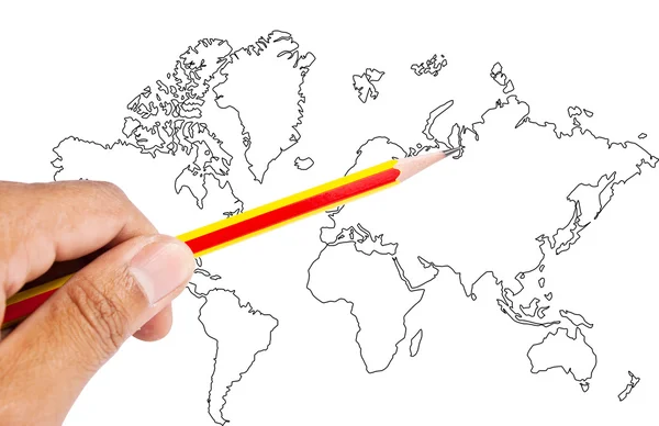 Mão escrever mapa do mundo . — Fotografia de Stock