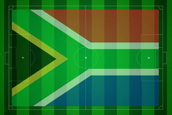 Fußballplatz mit südafrikanischer Flagge. — Stockfoto