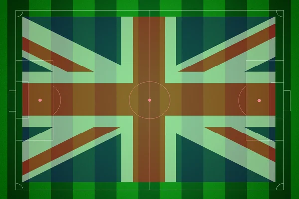 Soccer field with United Kingdom flag. — Stock Photo, Image