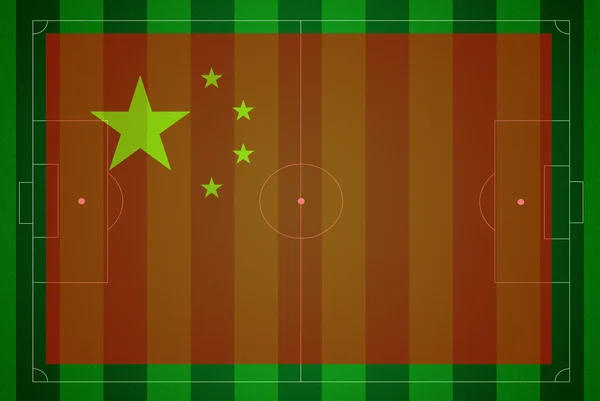 Fußballplatz mit China-Fahne. — Stockfoto