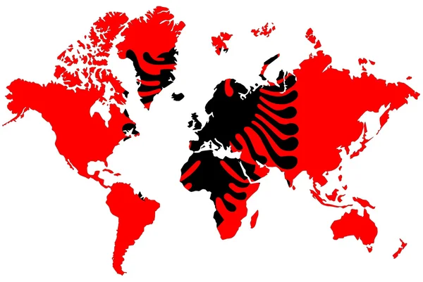 Världen karta bakgrund med Albaniens flagga isolerade. — Stockfoto