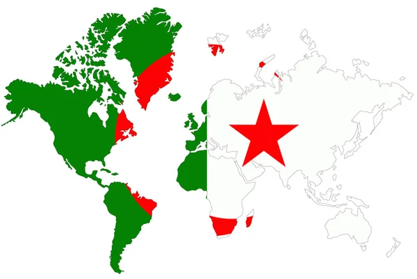 Weltkarte Hintergrund mit Algerien-Flagge isoliert. — Stockfoto