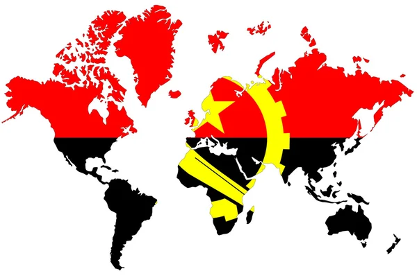 与安哥拉国旗被隔绝的世界地图背景. — 图库照片