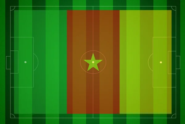 Terrain de football avec drapeau camerounais . — Photo