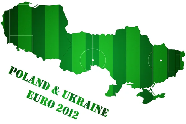 Campo de fútbol con Polonia y Ucrania mapa euro 2012 . — Foto de Stock