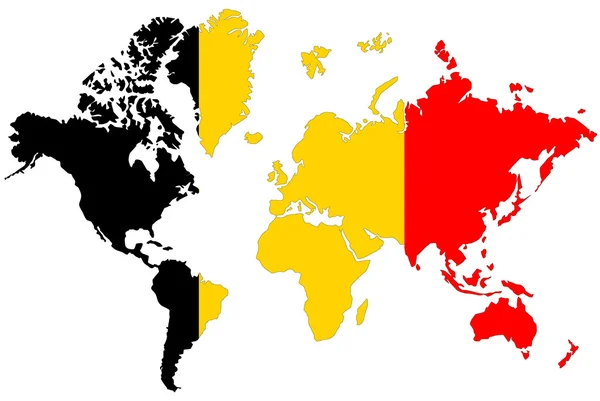 Dünya harita arka izole Belçika bayrağı. — Stok fotoğraf