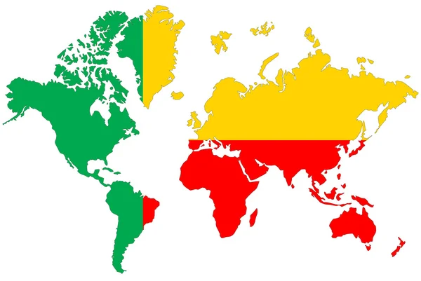 Världen karta bakgrund med Benins flagga isolerade. — Stockfoto