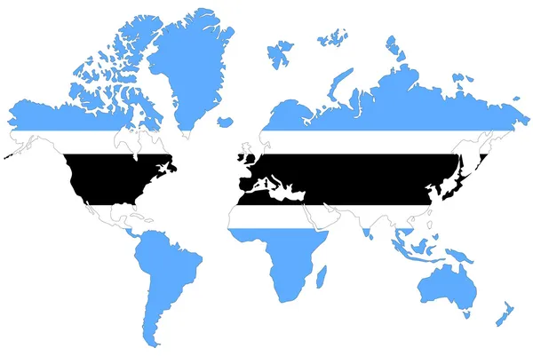 Dünya harita arka izole Botsvana bayrağı. — Stok fotoğraf