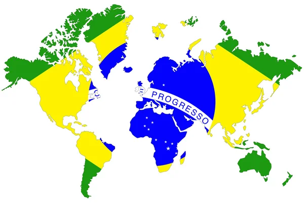 Tło mapy świata z flaga Brazylii na białym tle. — Zdjęcie stockowe