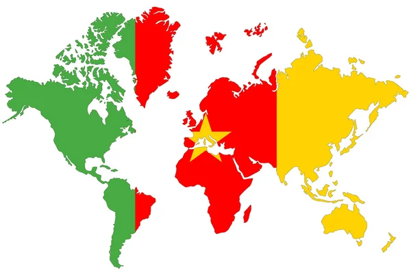 Tło mapy świata z flaga Kamerunu na białym tle. — Zdjęcie stockowe