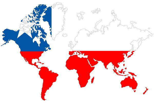 世界地図背景分離されたチリの国旗. — ストック写真