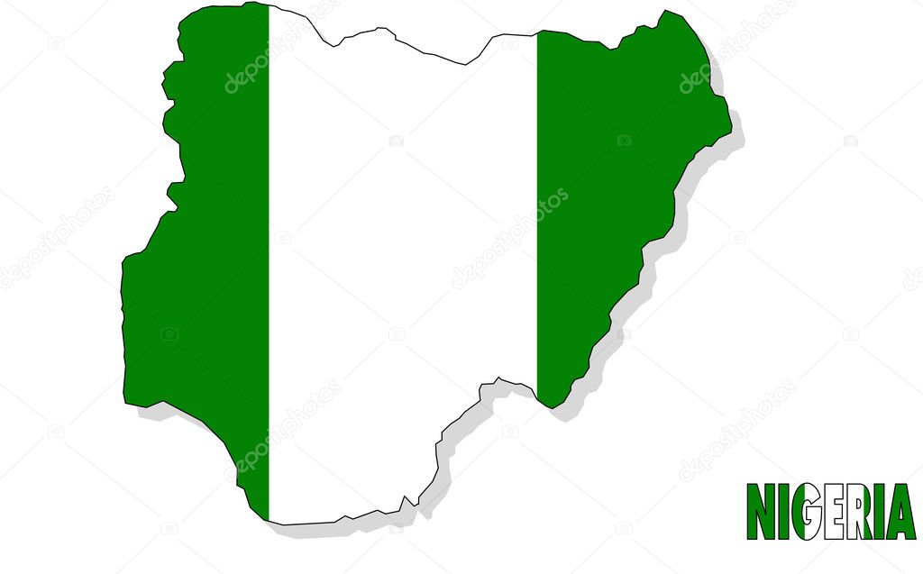 Nigeria map isolated with flag.