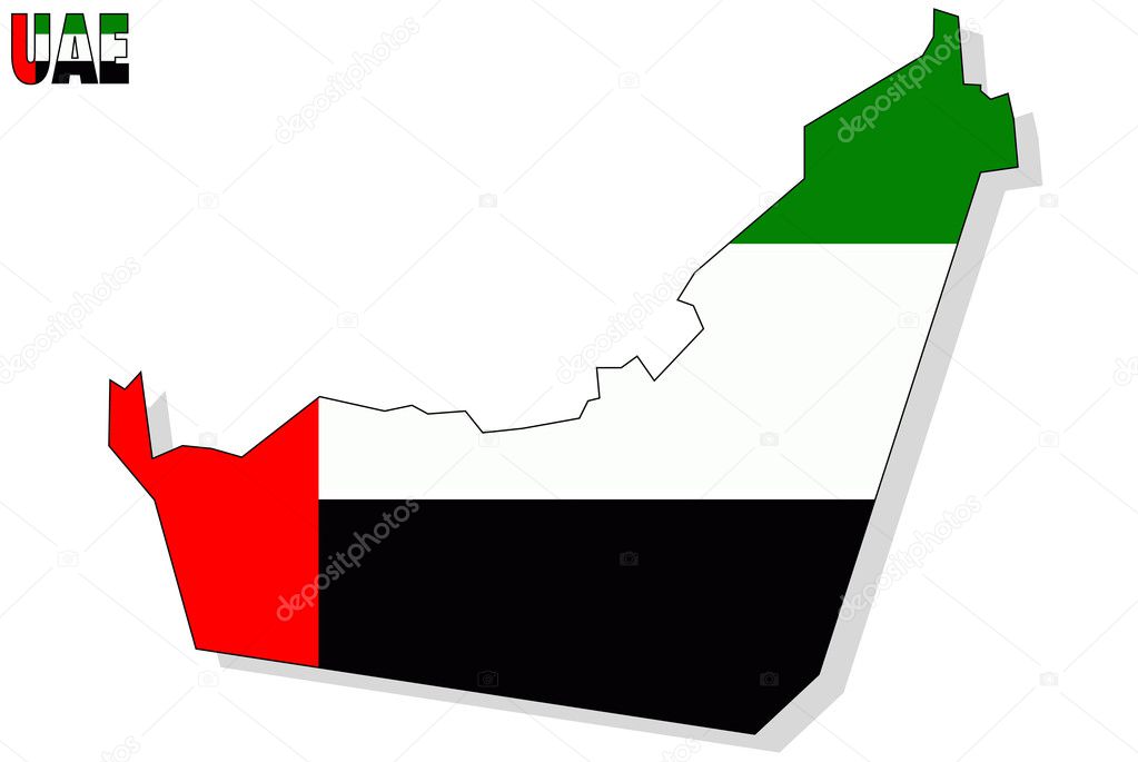 Uae map isolated with flag.
