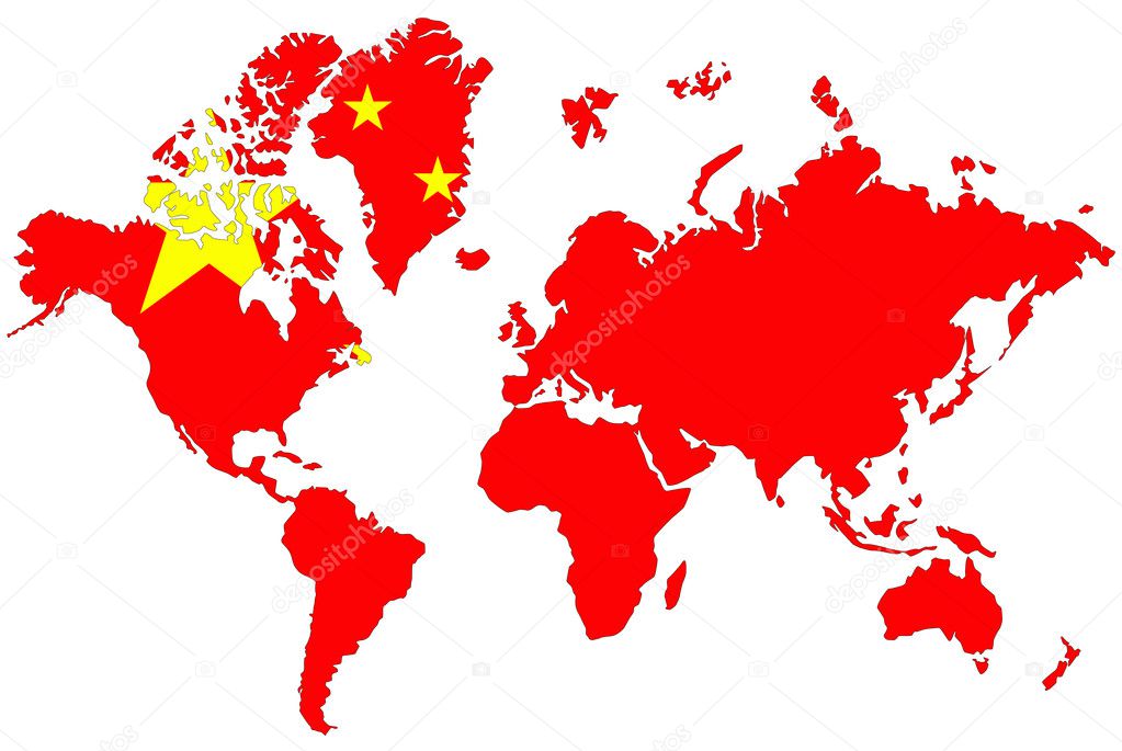 World map background with China flag isolated.