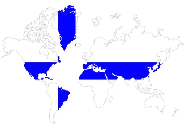 Wereld kaart achtergrond met finland vlag geïsoleerd. — Stockfoto