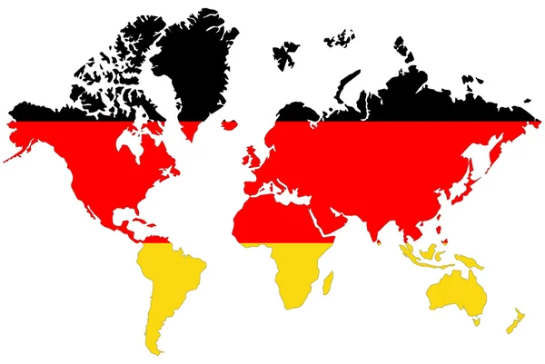 Dünya harita arka izole Almanya bayrağı. — Stok fotoğraf