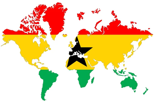 Fondo del mapa mundial con la bandera de Ghana aislada . — Foto de Stock