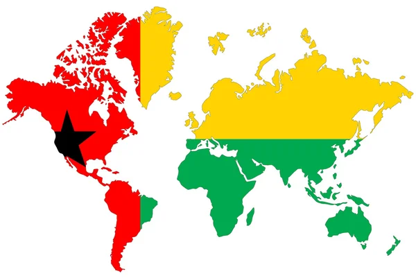Tło mapy świata z Gwinei bissau flaga na białym tle. — Zdjęcie stockowe