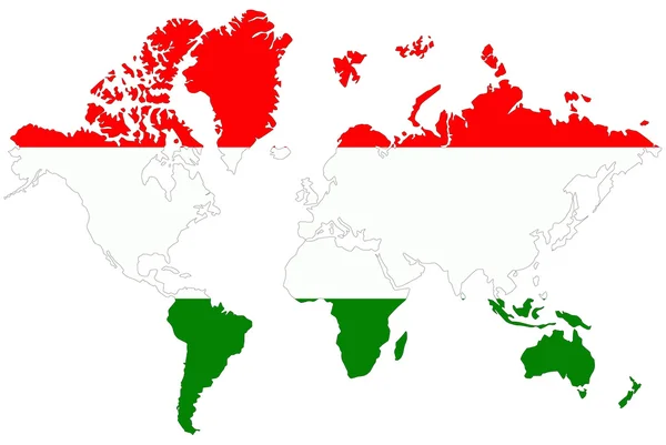 Weltkarte Hintergrund mit ungarischer Flagge isoliert. — Stockfoto