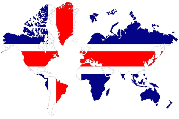 世界地图背景与冰岛国旗隔离. — 图库照片