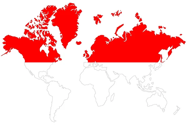 与印度尼西亚国旗被隔绝的世界地图背景. — 图库照片