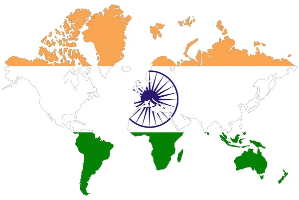 Фон на карте мира с изолированным флагом Индии . — стоковое фото