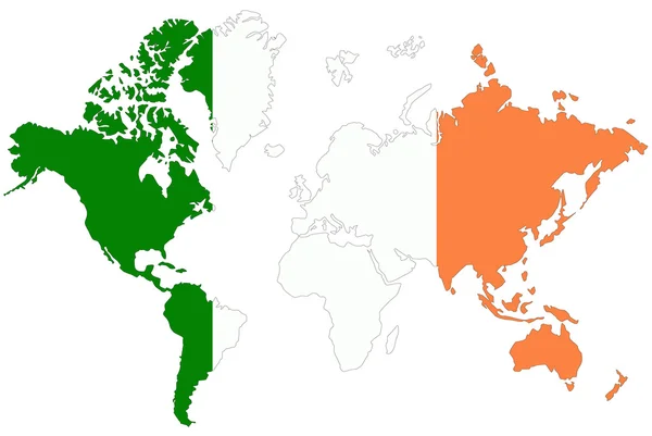 Dünya harita arka izole İrlanda bayrağı. — Stok fotoğraf