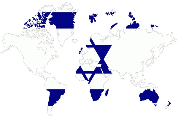 Tło mapy świata z flagą Izraela na białym tle. — Zdjęcie stockowe