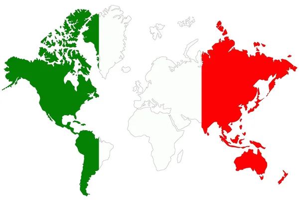 Dünya harita arka izole İtalya bayrağı. — Stok fotoğraf