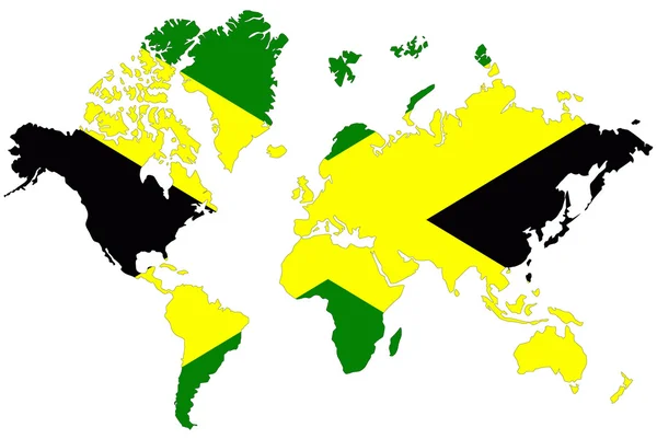 Wereld kaart achtergrond met jamaica vlag geïsoleerd. — Stockfoto