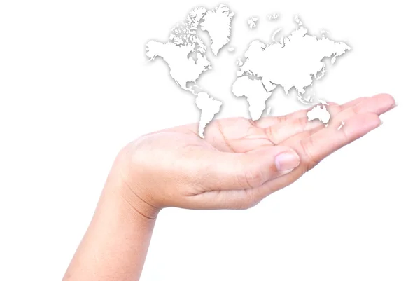 Карта світу в руці ізольована на білому . — стокове фото