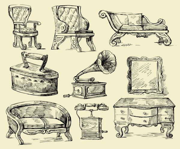 Antigos tempos-original mão desenhado conjunto — Vetor de Stock