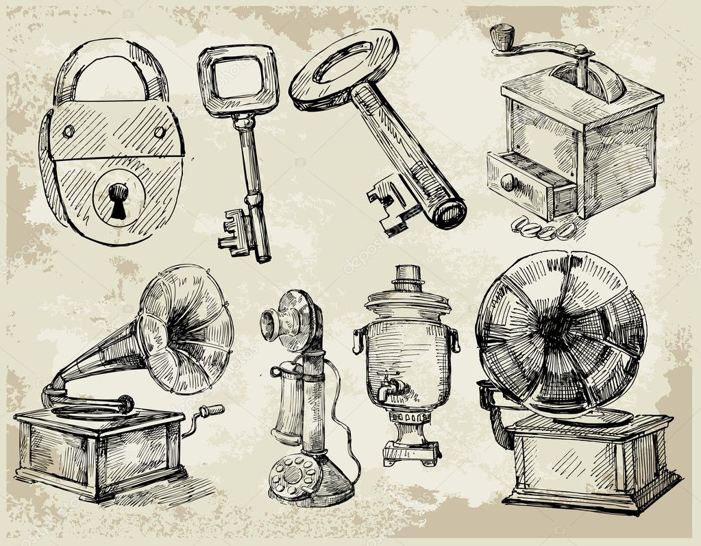 Set of doodle vintage locks on old paper background. Vector sketch  illustration. Stock Vector